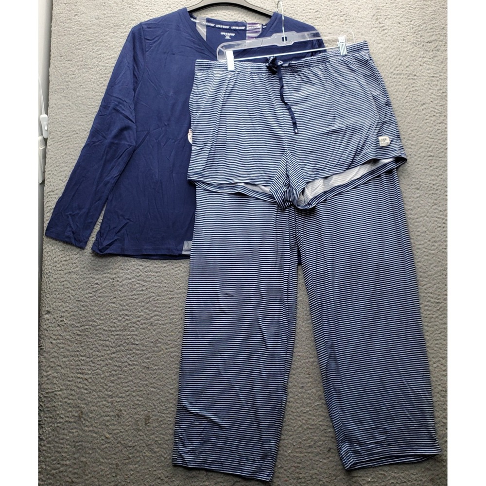 Life Is Good Three-Piece Pajama Set Womens XXL Multi Striped V-Neck Sleepwear